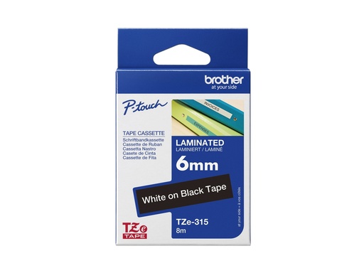 [1659609] Ruban TZ laminé 6mm Blanc/Noir