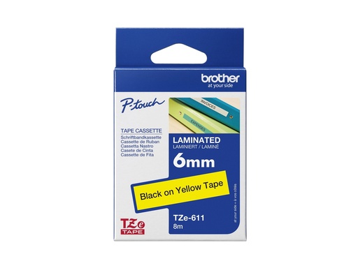 [1659617] Ruban TZ laminé 6mm noir / jaune