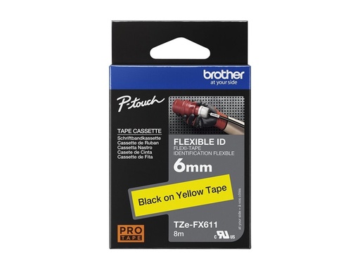[1661805] Ruban TZ laminé flexible 6mm Noir/Jaune