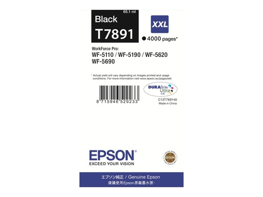[EPST789140] EPSON Cartouche Encre T7891 Noir XXL 4 000 pages WF-51xx/56xx