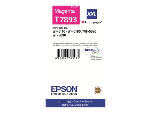 [EPST789340] EPSON Cartouche Encre T7893 Magenta XXL 4 000 pages WF-51xx/56xx