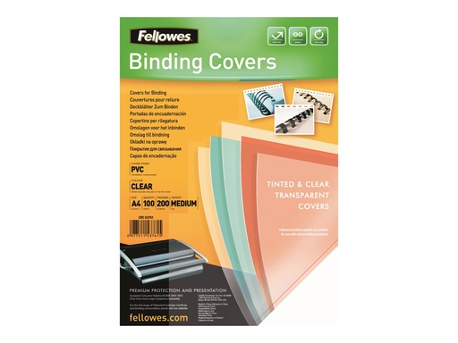 [FELLACC5376102] Fellowes PVC COVER A4 200 MICRONS CLEAR 100PK 5376102