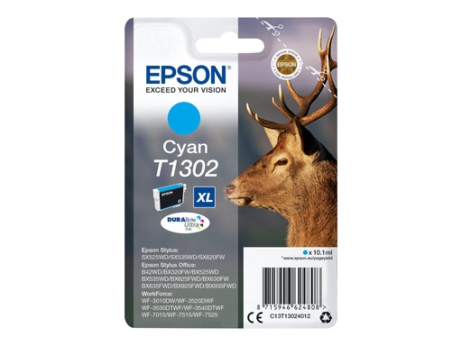 [EPST130240] EPSON Cartouche Cerf T1302 Encre DURABrite Ultra Cyan XL 10,1ml