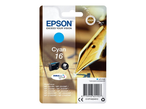[EPST162240] EPSON Cartouche Stylo à plume 16 Encre Durabrite Cyan 3,1ml