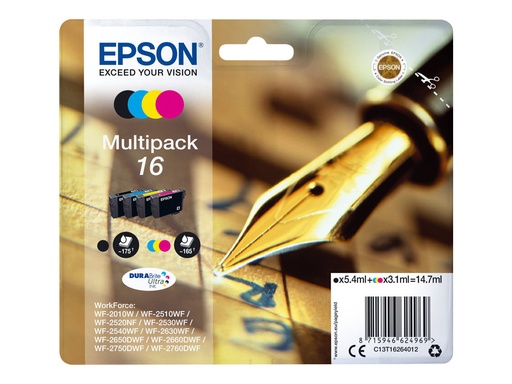 [EPST162640] EPSON Cartouche Multipack Stylo à plume 16 Encre N,C,M,J 14,7ml