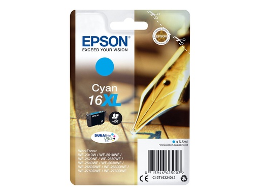 [EPST163240] EPSON Cartouche Stylo à plume 16XL Encre Durabrite Cyan XL 6,5ml