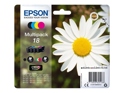 [EPST180640] EPSON Multipack P querette 18 Encres Claria Home 5,2ml noire, 3.3ml CMJ