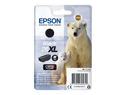 [EPST262140] EPSON Cartouche Ours Polaire 26XL Encre Claria Premium Noir 12,2ml