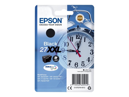 [EPST279140] EPSON Cartouche Réveil 27XXL Encre Durabrite Noir XXL 34,1ml