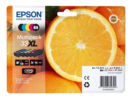 [EPST335740] EPSON Multipack Oranges 33XL Encres N,NP,C,M,J 47ml