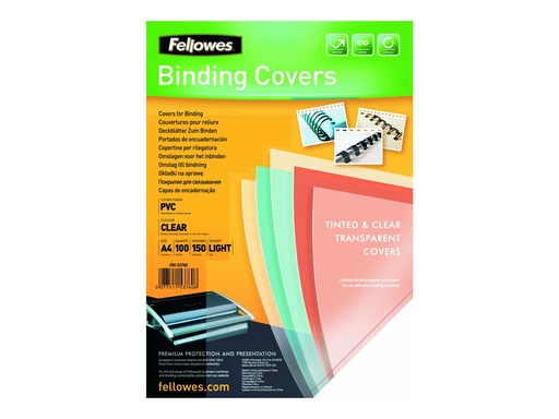[FELLACC5376001] Fellowes PVC COVER A4 150 MICRONS CLEAR 100 PK 5376001