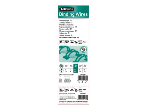 [3900315] FELLOWES rel metall 34 boucles 8mm blanc
