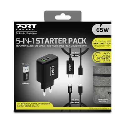 [11927433] Alimentation USB GaN USB A + USB C 65W avec câbles