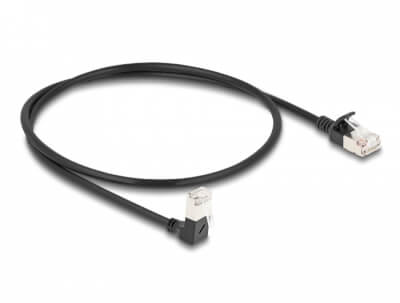 [CCBS0050N] Cordon RJ45 Cat 6a S/FTP coudé bas 0,5m noir
