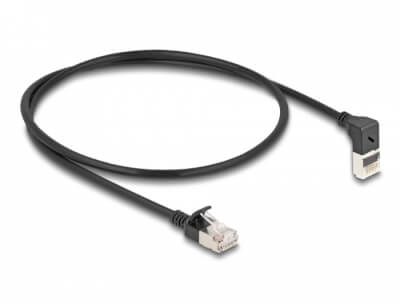 [CCHS0050N] Cordon RJ45 Cat 6a S/FTP coudé haut 0,5m noir